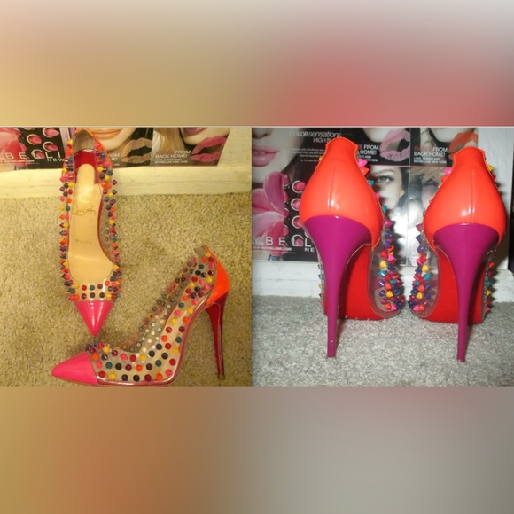 HOT Christian Louboutin Pink Spike Me Candy Multi Color Studded PVP Pump $1,350! - Picture 7 of 12